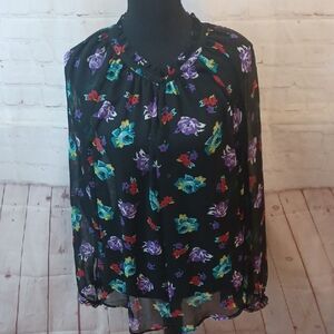 Elle  Silouette  Floral Fairy Long Sleeve Mesh Top  XL